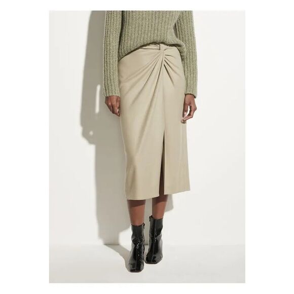 Vince Camel Wool Blend Twist Front Faux Wrap Midi Skrt Sz12 Heritage, Old Money - Picture 1 of 12